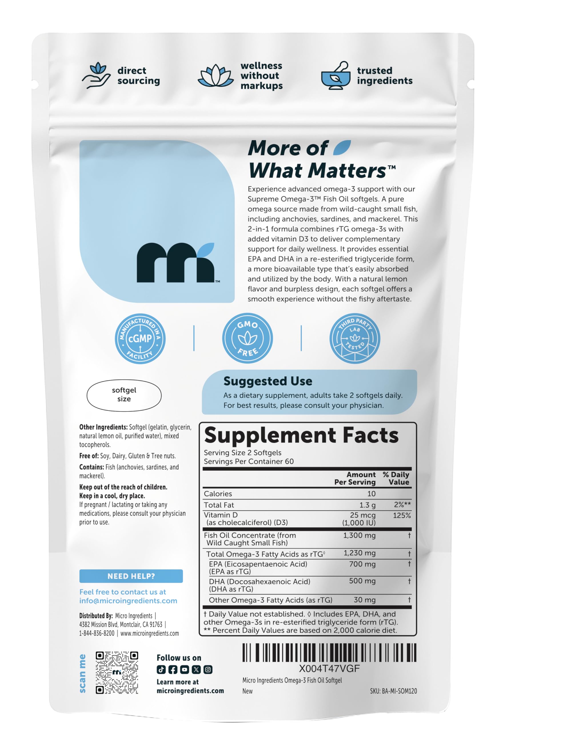 Close-up of Supreme Omega-3 softgels showing smooth texture with lemon flavor.