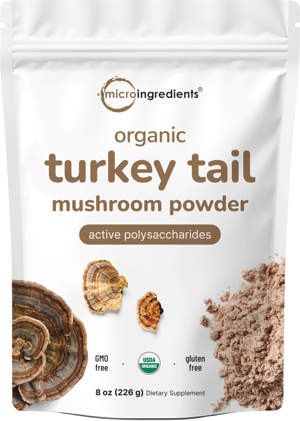 Micro Ingredients Organic Turkey Tail Powder in jar with 50:1 extract