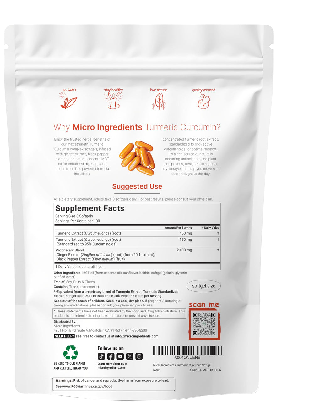 Micro Ingredients turmeric curcumin softgels for convenient daily use