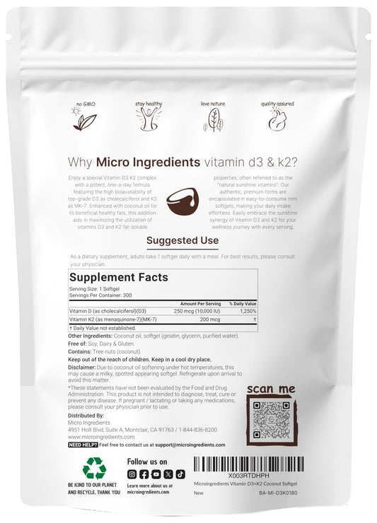 Micro Ingredients two-pack d3-k2 bottles showcase convenient packaging.