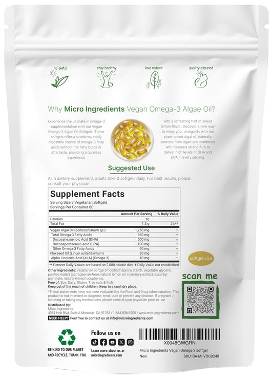 Micro Ingredients algae oil lemon softgels close-up showing smooth texture for daily use