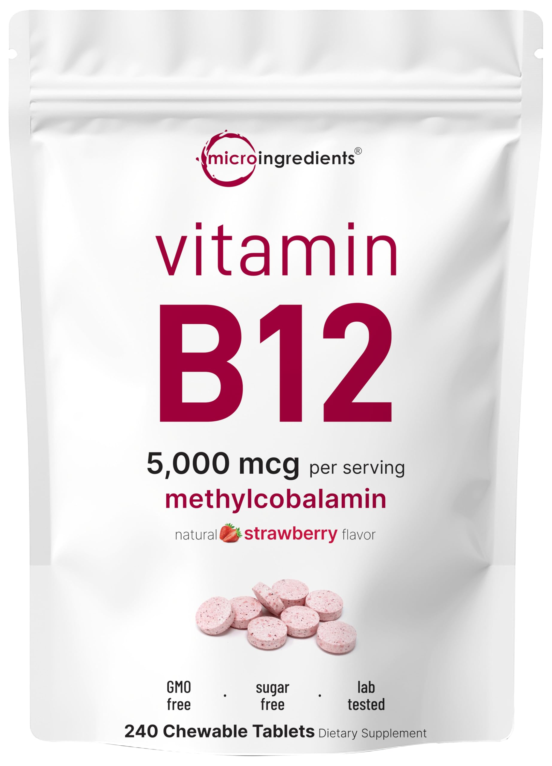Micro Ingredients Vitamin B12 chews 5000 mcg for fast absorption.