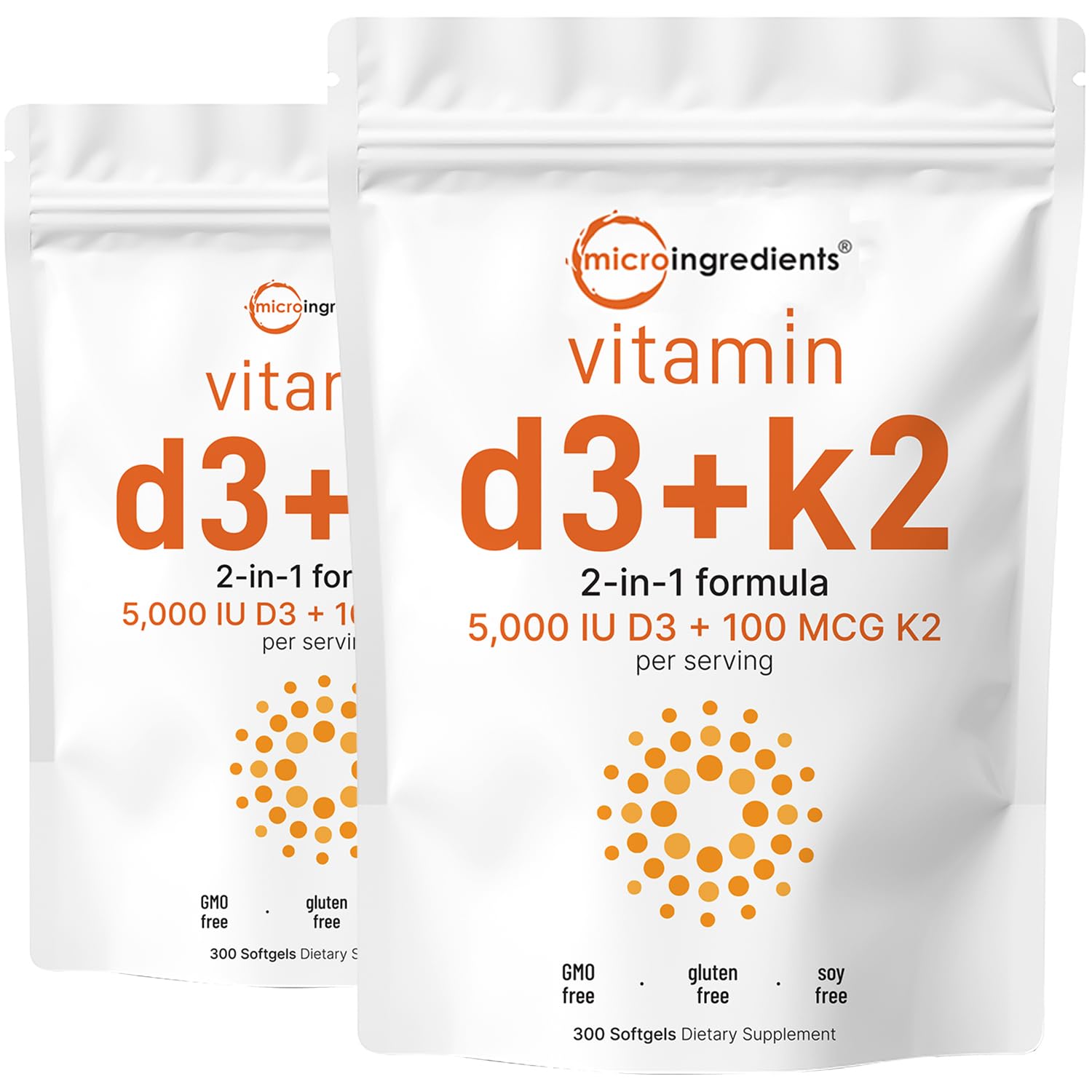 Micro Ingredients Vitamin D3 K2 softgels bottle, 600-count for daily supplementation