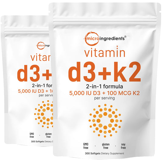 Micro Ingredients Vitamin D3 K2 softgels bottle, 600-count for daily supplementation