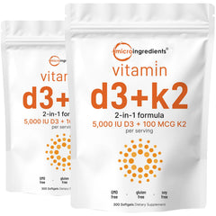 Micro Ingredients Vitamin D3 K2 softgels bottle, 600-count for daily supplementation