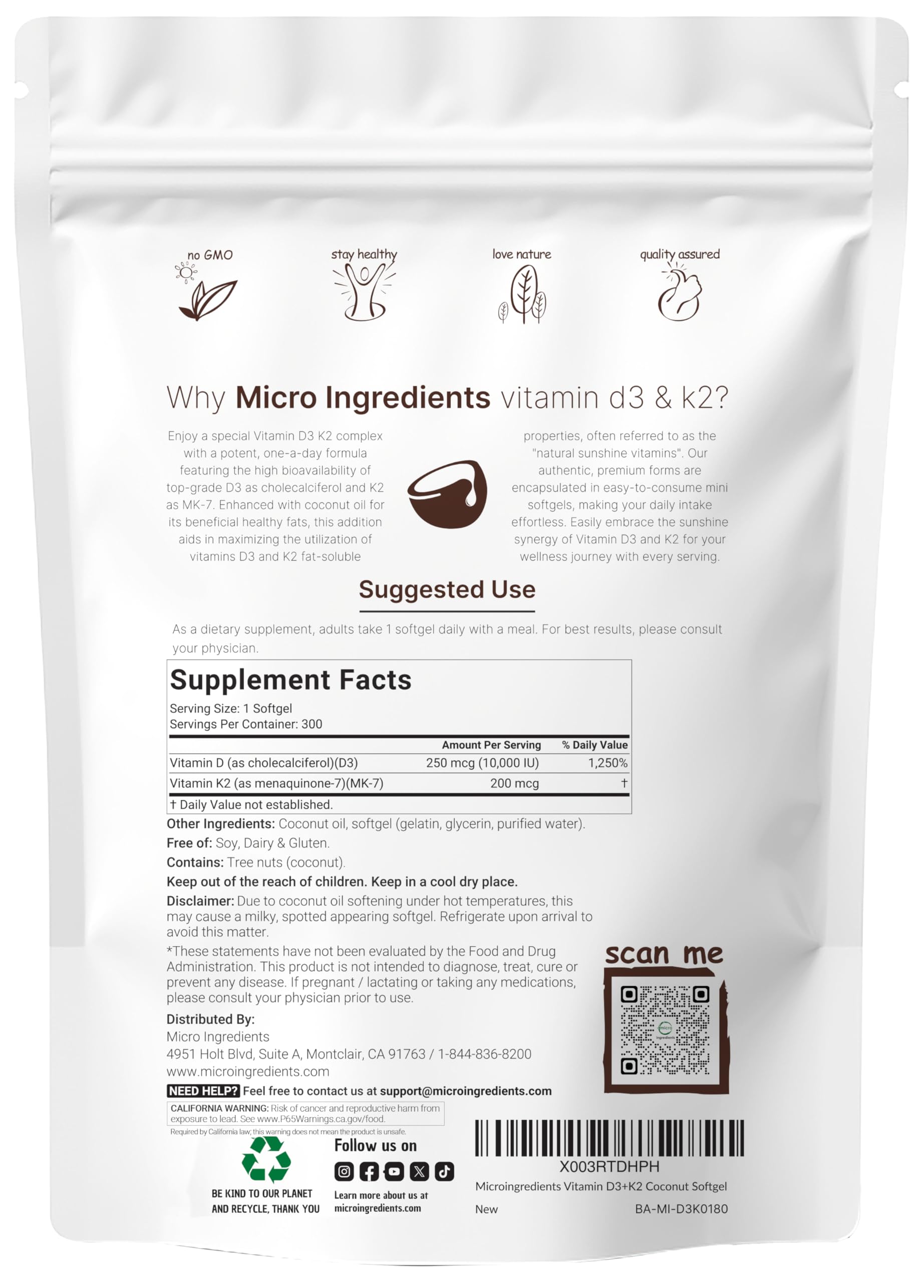 Micro Ingredients gluten-free non-GMO packaging highlights product quality.
