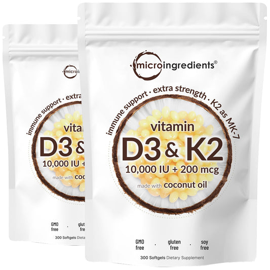 Micro Ingredients Vitamin D3 K2 softgels bottle for daily nutrition support.