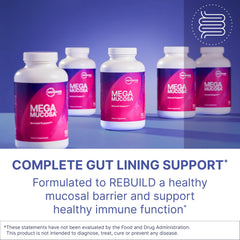 MegaMucosa capsules closeup highlights amino acids for mucosal health