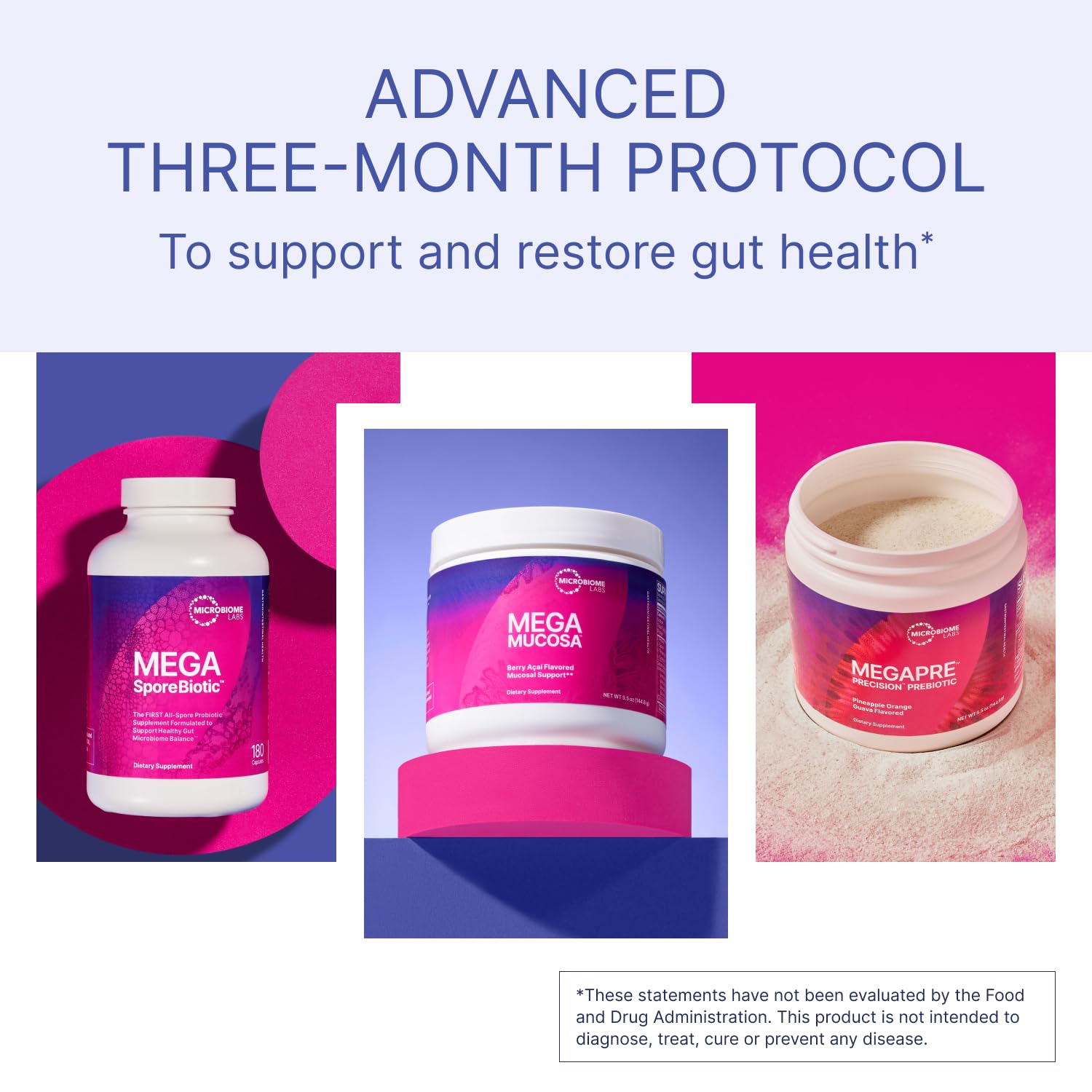 Microbiome Labs MegaMucosa powder showing mucosal support with dairy-free immunoglobulins.