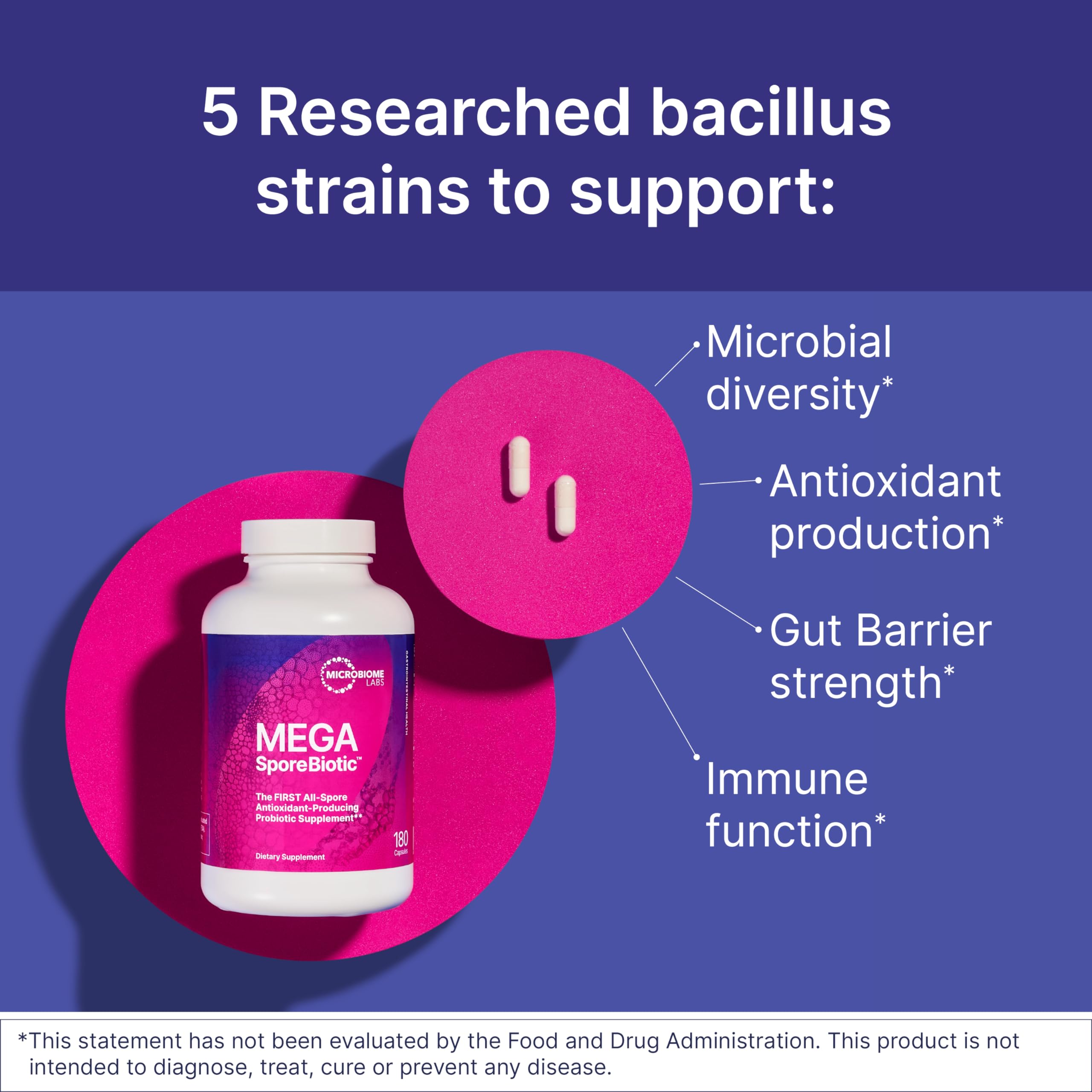 MegaSporeBiotic cap closeup highlighting travel-friendly capsules designed for busy lifestyles.