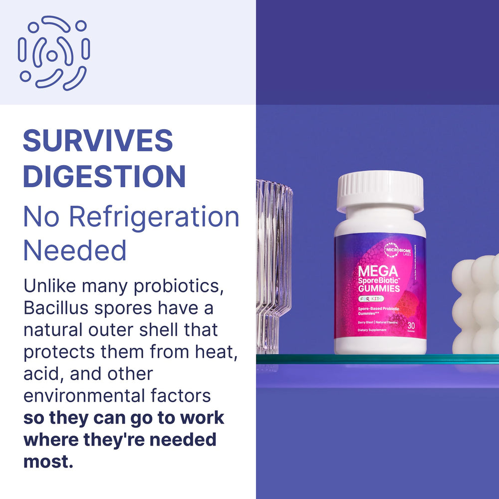 Microbiome Labs MegaSporeBiotics Gummies adults serving emphasizes convenient two-gummy daily option