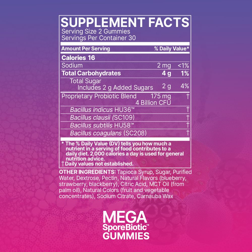 Microbiome Labs MegaSporeBiotics Gummies berry close-up showing chewy texture