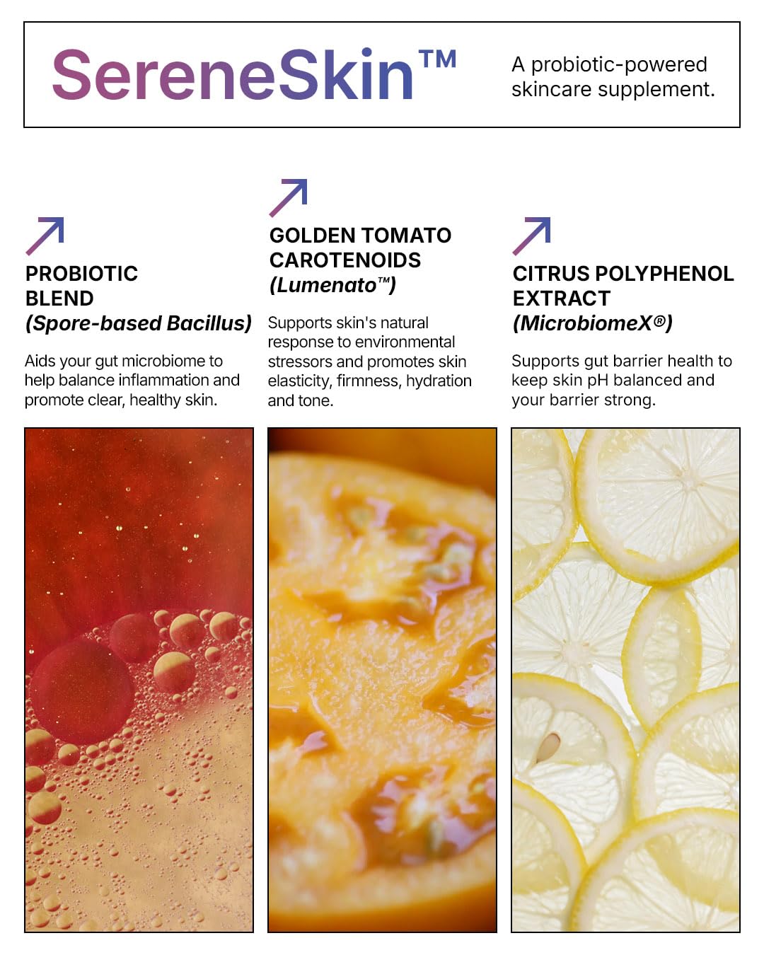Microbiome Labs SereneSkin Bacillus clausii illustration highlighting skin microbiome support