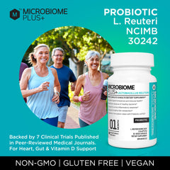 Microbiome Plus clinical study illustration referencing seven trials