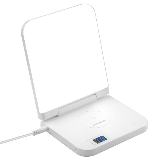MICROENE light therapy lamp on desk provides bright, energizing illumination for mornings