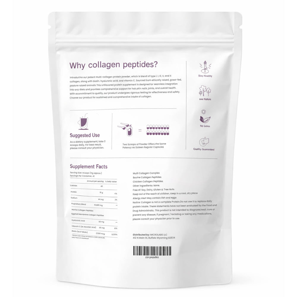 MICROLABS Hydrolyzed Collagen Peptides for fast absorption in drinks.
