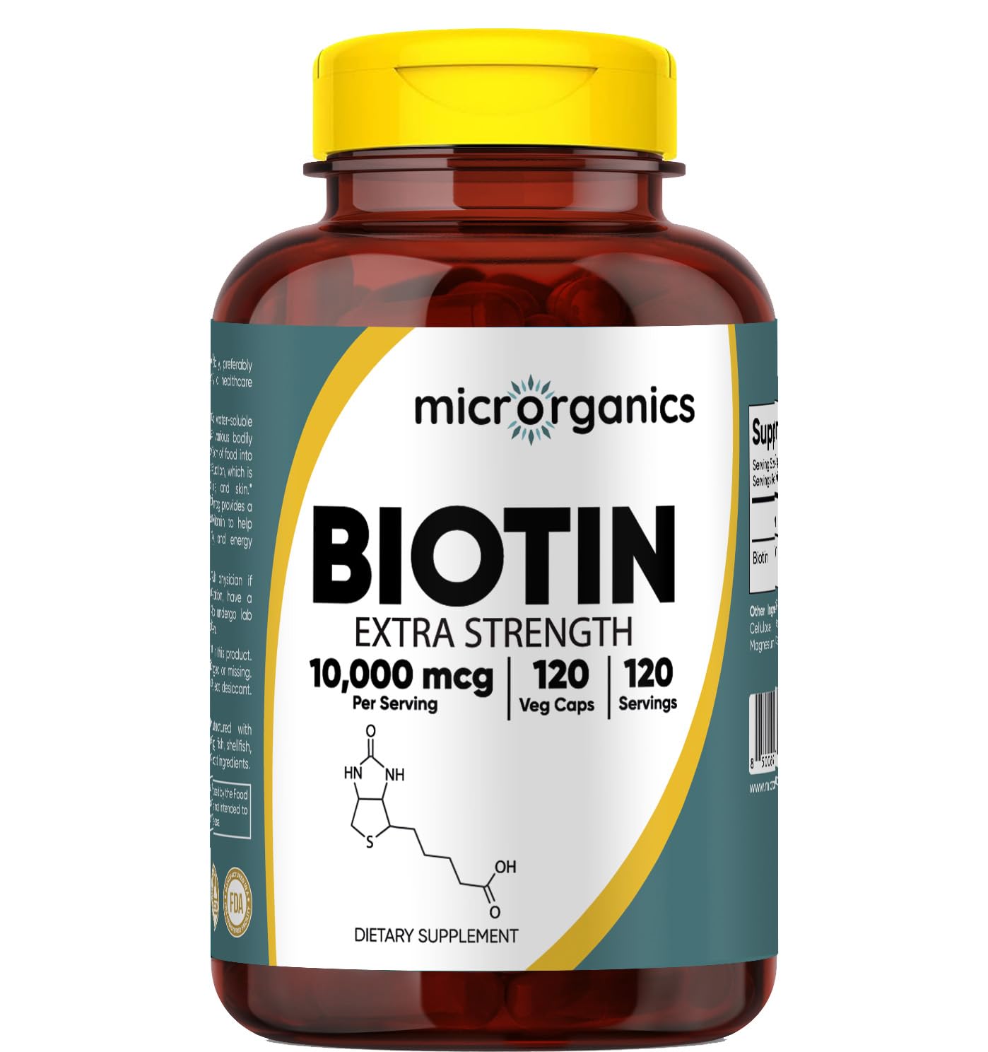 MICRORGANICS Biotin 10,000 mcg bottle front for hair and nail support