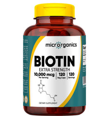 MICRORGANICS Biotin 10,000 mcg bottle front for hair and nail support