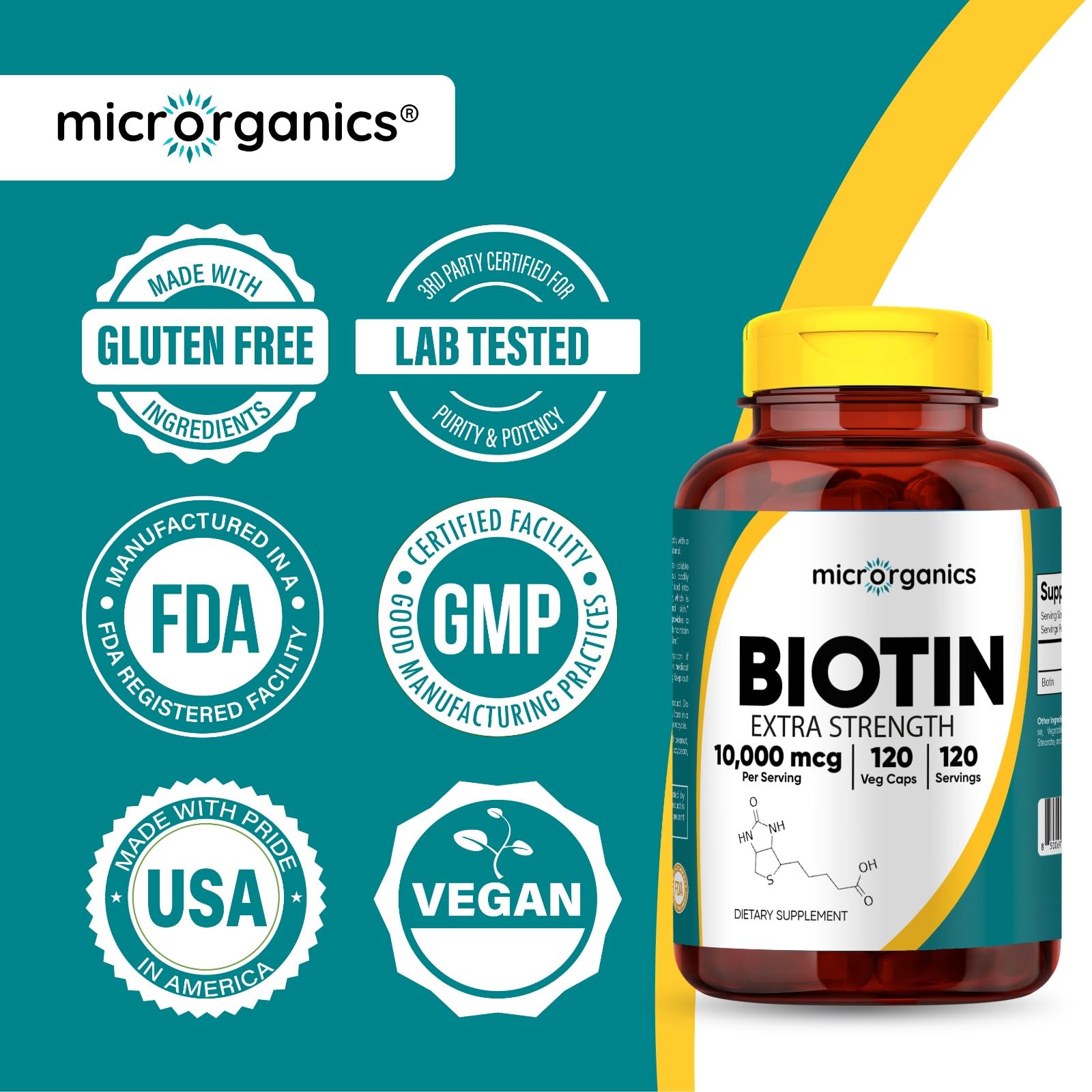 MICRORGANICS Biotin packaging display emphasizes shelf presence and gifting appeal