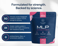 Midlife Pause creatine powder label emphasizes Creapure purity and gluten-free design.