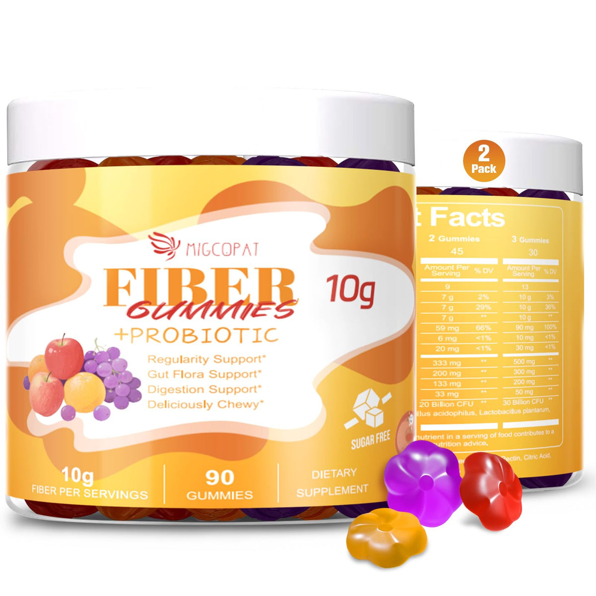 Migcopat 10G Fiber Gummies two-bottle set for easy daily fiber intake.