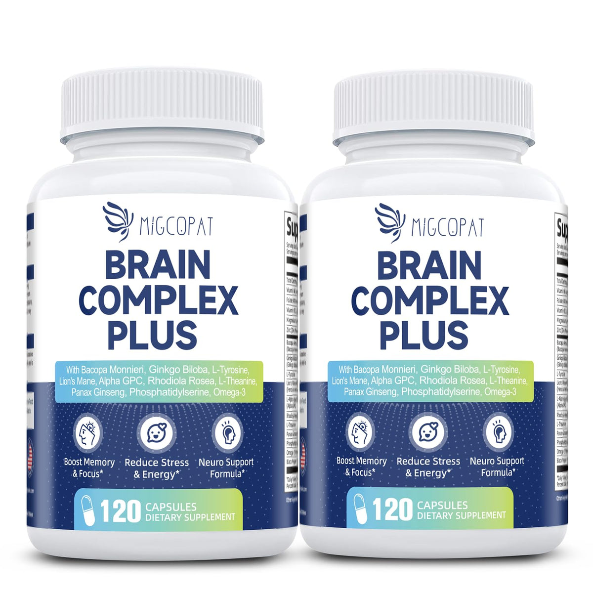 Migcopat brain supplements bottle front view for daily cognitive support
