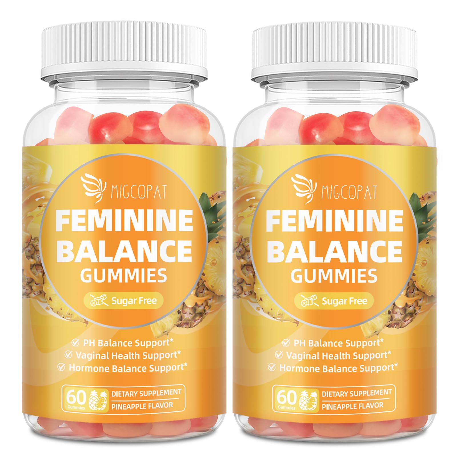 Migcopat Premium Feminine Balance Gummies bottle with pineapple flavor for daily wellness