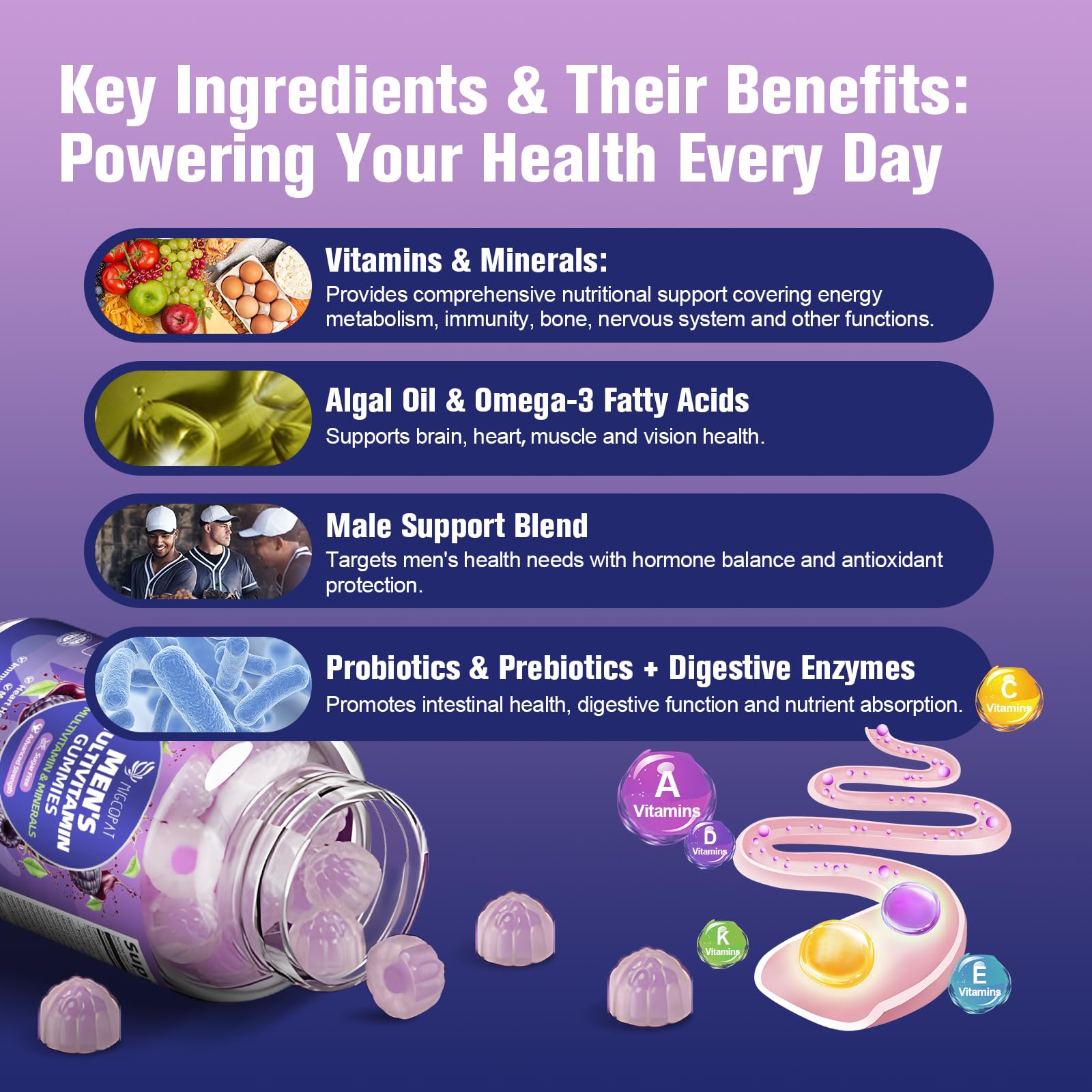 Migcopat probiotics blend visual suggesting gut health support and immunity