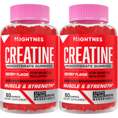 Mightnes Creatine Gummies bottle front for convenient pre workout fuel