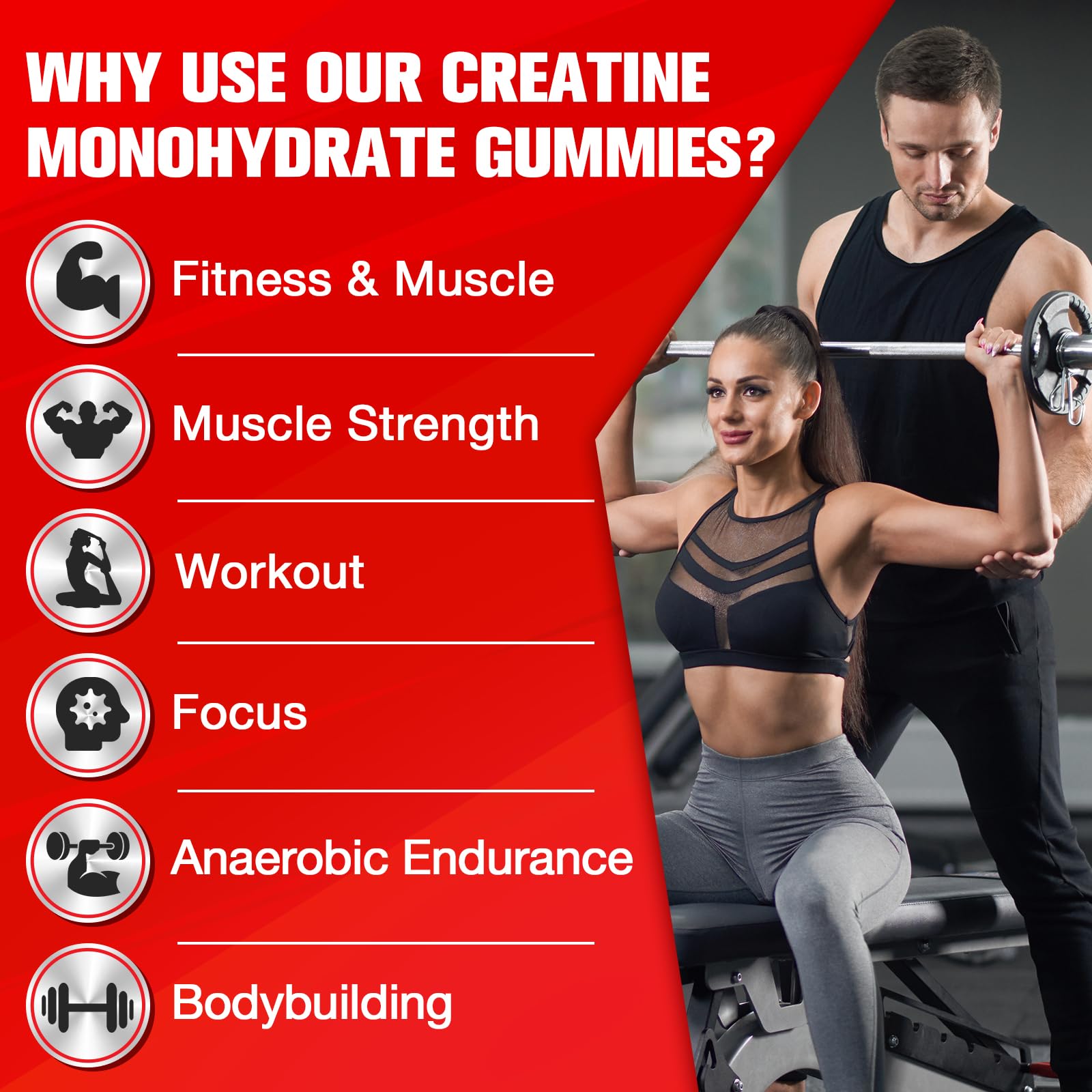 Two gummies serving highlights 5g of creatine monohydrate