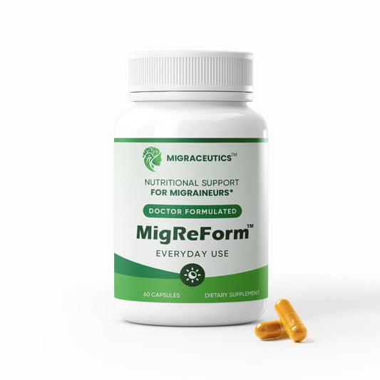 Migraceutics MigReForm bottle for daily head wellness support