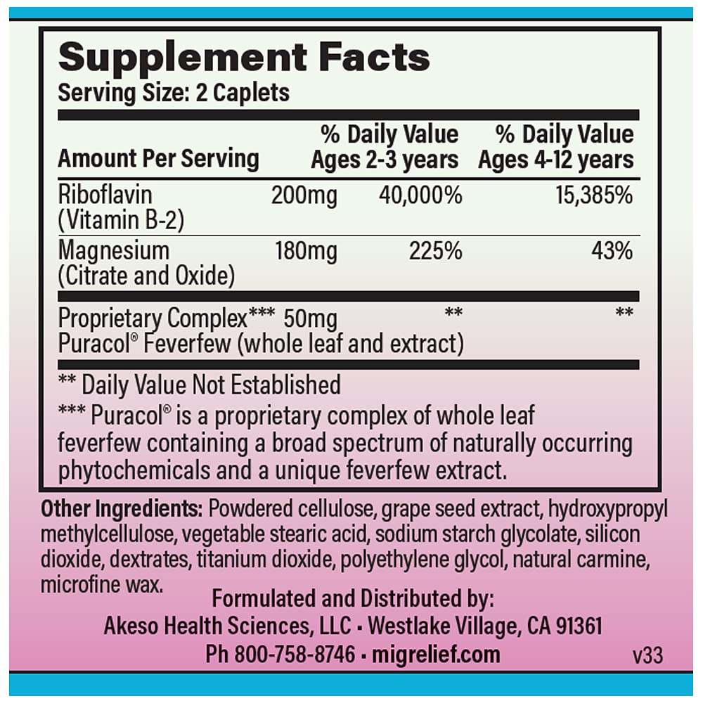 Child-friendly MigreLief packaging emphasizes safe nutritional support.