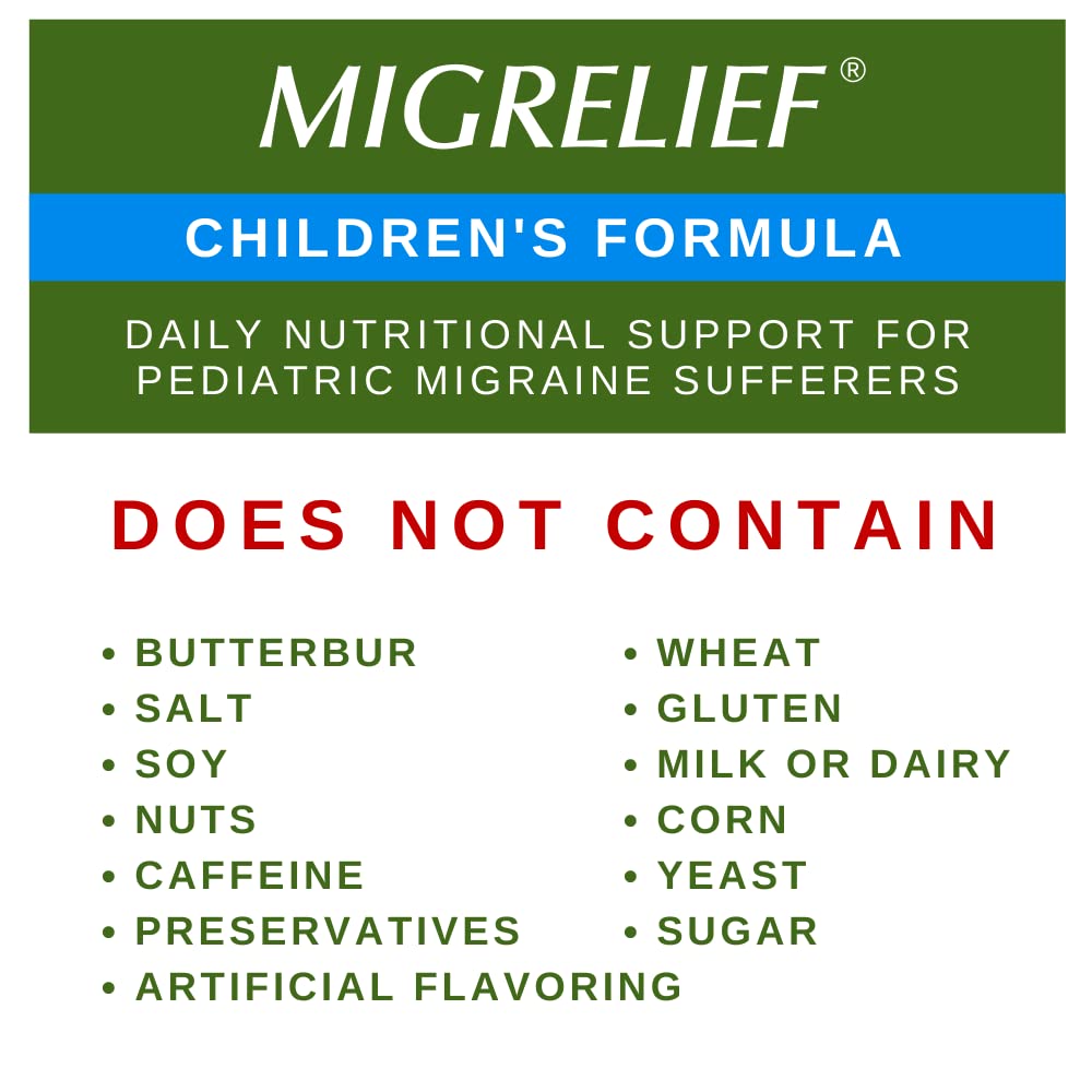 Puracol™ blend label on MigreLief packaging signals nutritional support.