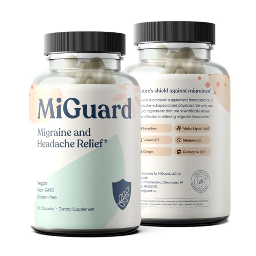 MIGUARD bottle and spoon beside a pill organizer.