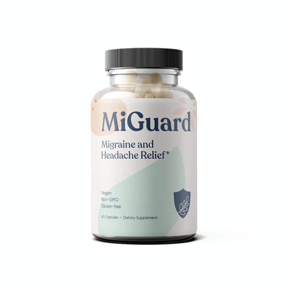 MIGUARD bottle with capsules ready for daily migraine support.