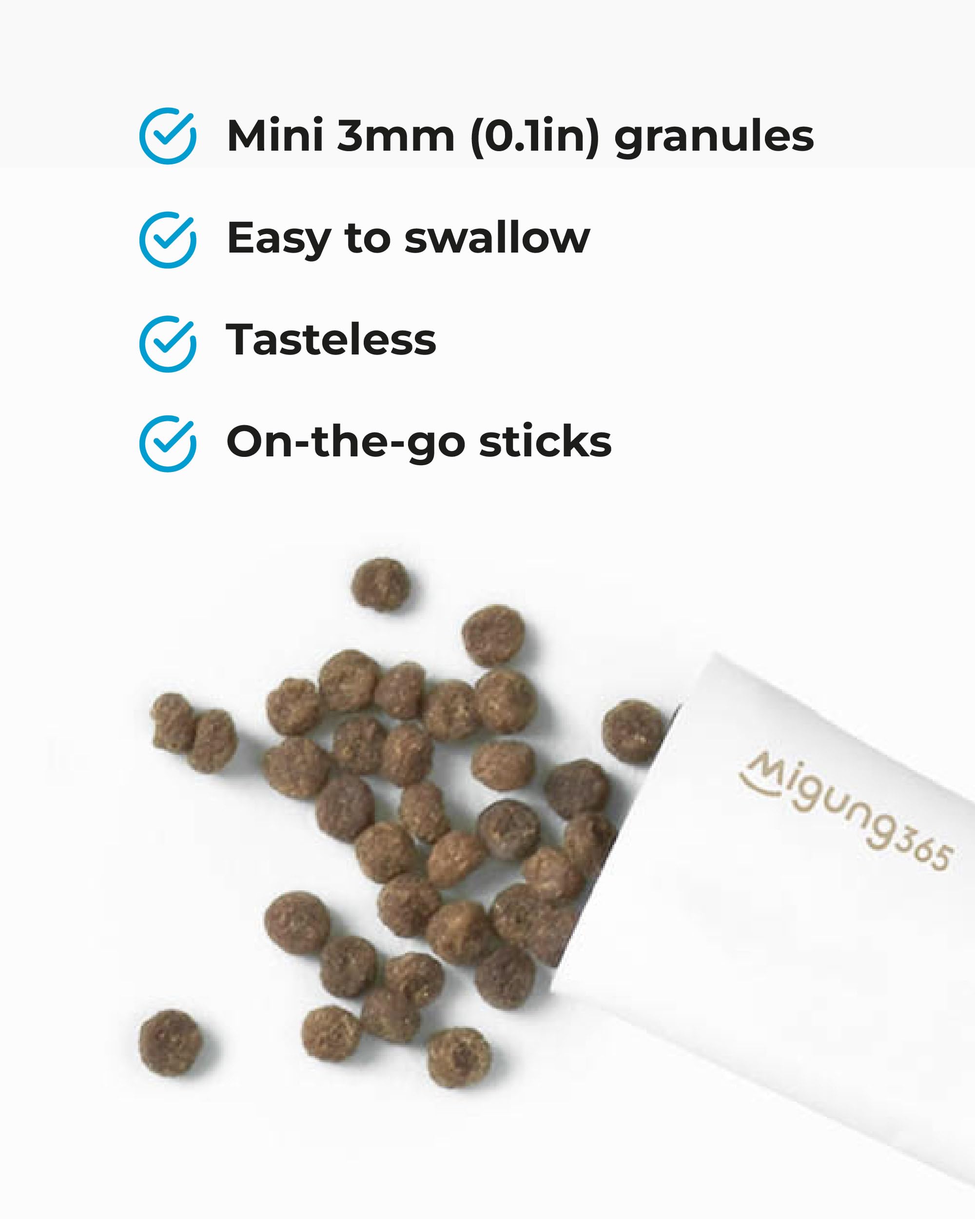 Migung365 on-the-go fiber routine with a glass of water for seamless use.
