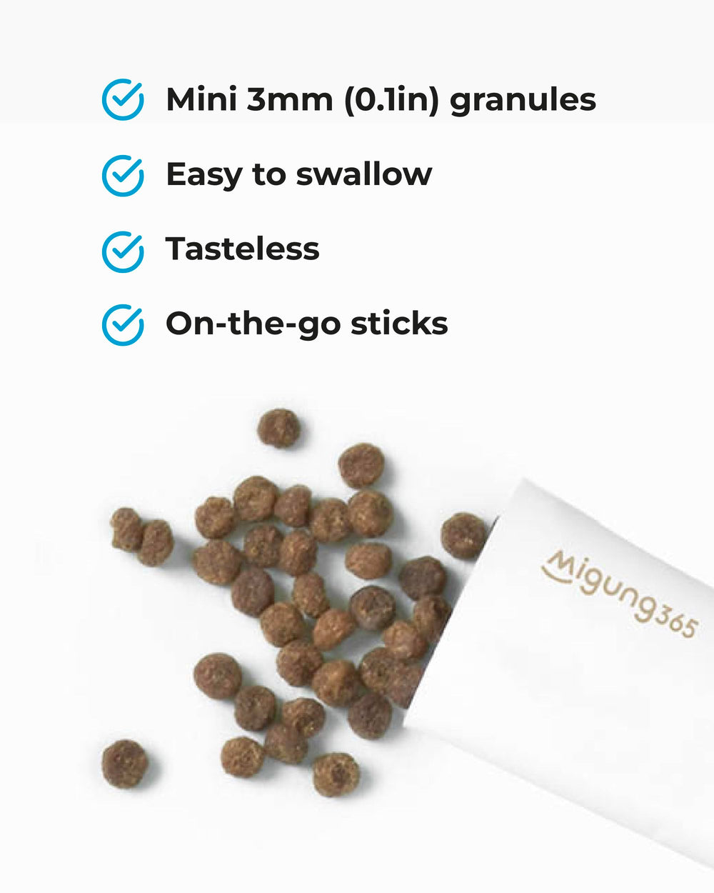Migung365 on-the-go fiber routine with a glass of water for seamless use.