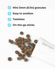 Migung365 on-the-go fiber routine with a glass of water for seamless use.