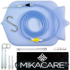 Mikacare Enema Bag Kit: clear silicone bag for easy visibility and control during use.