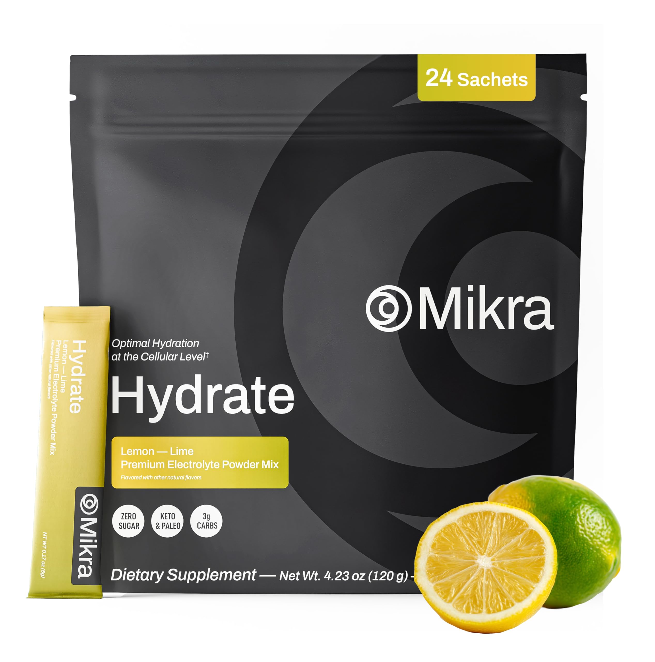 Mikra Hydrate Lemon Lime packet front view for daily hydration