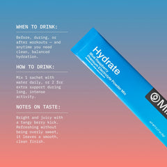 Mikra Hydrate watermelon yuzu packets offering low-carb, sugar-free refreshment after training.