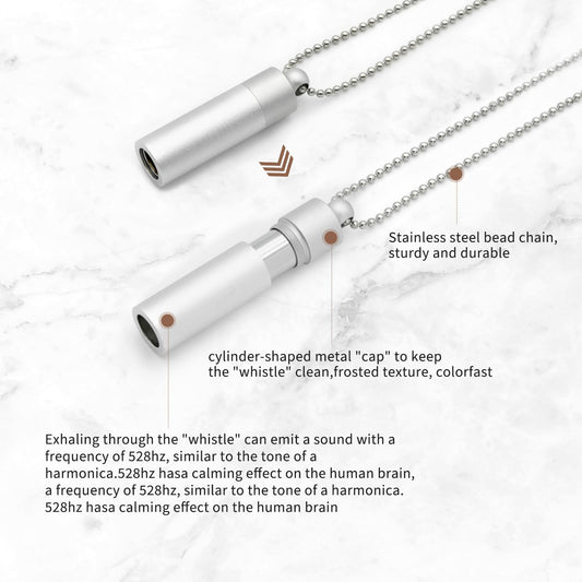 MIKUHOT 528Hz necklace silver frost close-up showing durable stainless steel finish.
