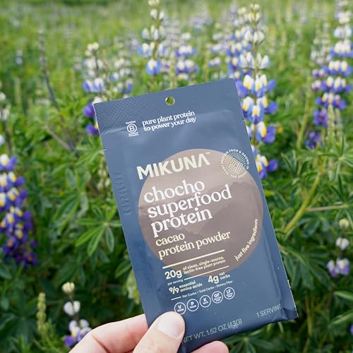 Mikuna Chocho nutrition panel highlights protein and fiber content.