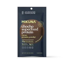 Mikuna Chocho travel packs mockup for on-the-go vegan nutrition.