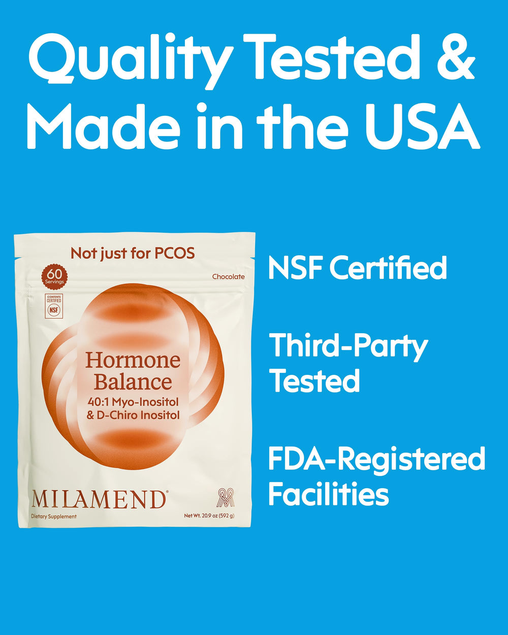 Milamend bottle close-up highlighting dosage and ingredients.