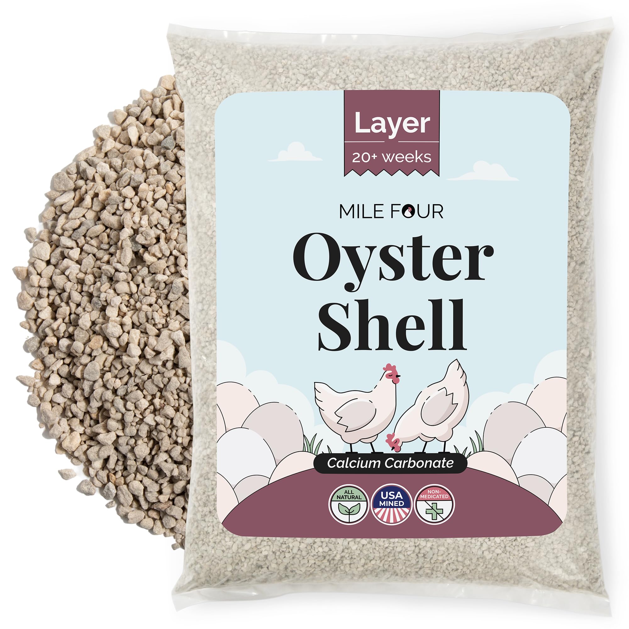 Mile Four Oyster Shell 50lbs bag for natural calcium in laying hens