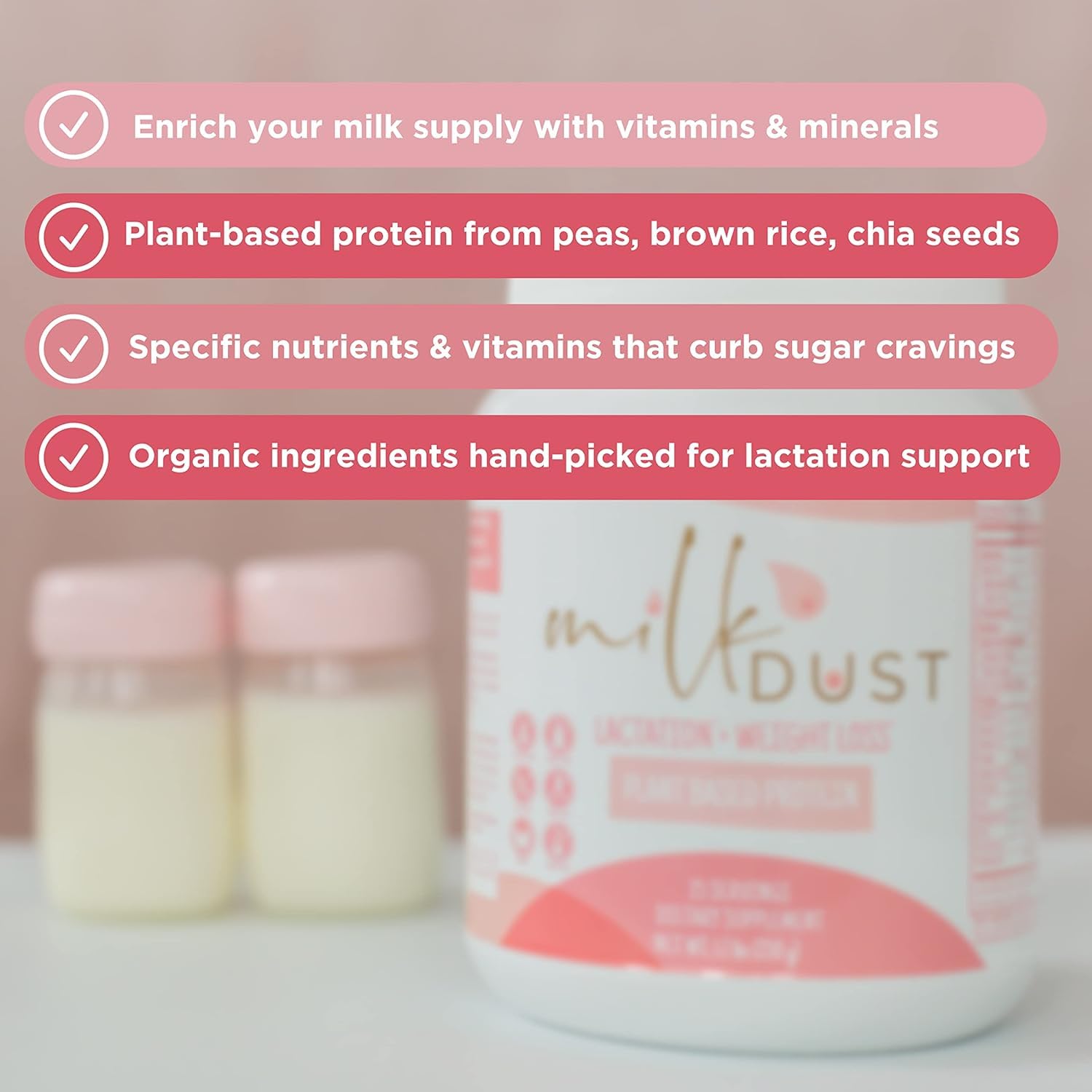 Milk Dust pea and brown rice protein close-up highlights natural protein sources