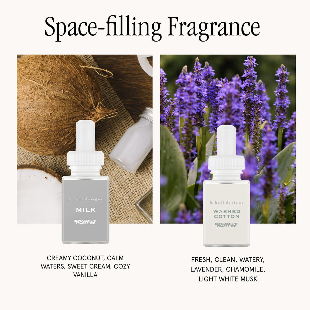 Milk scent refill pack with creamy coconut and vanilla notes for cozy spaces.