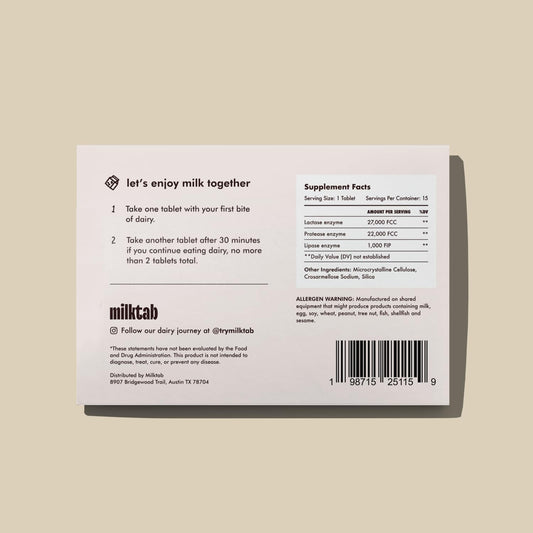 Milktab capsules closeup, engineered triple-enzyme blend for dairy-ready meals.