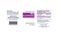 Miller Mg Plus Protein tablet closeup highlights easy-to-swallow chelated tablets for daily use.